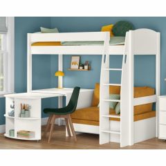 Stompa Uno S 22 High Sleeper with Mustard Yellow Sofa Bed & Pull Out Desk