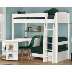 Stompa Uno S 22 High Sleeper with Teal Green Sofa Bed & Pull Out Desk