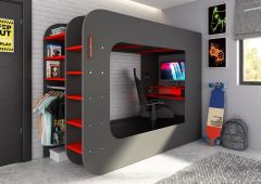 Trasman Pod Solo Gaming High Sleeper Bed with Desk & Storage