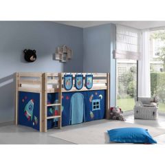 Vipack Pino Mid Sleeper Bed in Solid Pine with Blue Space Tent & Pocket Tidy