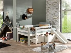 Vipack Pino Low Mid Sleeper Bed in White with Slide, Shelf & Storage