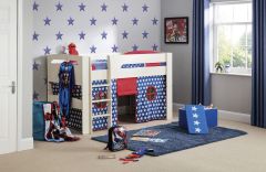 Julian Bowen Pluto Mid Sleeper Bed in Stone White + Blue Tent + Mattress