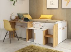 Trasman Sacha Storage Mid Sleeper Bed in White & Oak