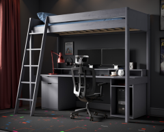 Astral Solid Wood Gaming High Sleeper Bed & Desk in Grey