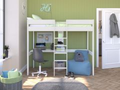 Stompa Uno High Sleeper Bed with Desk in White