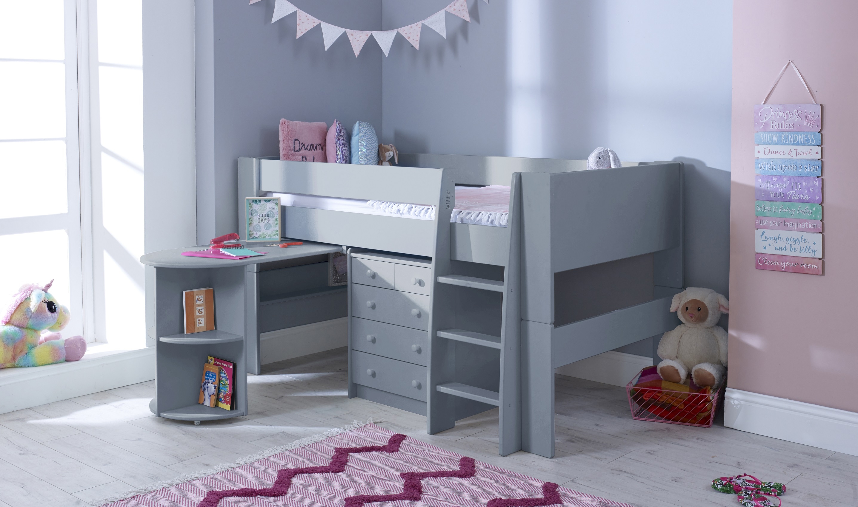 Steens Grey Midsleeper Drawers Desk Children S Bed Shop