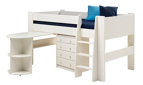 Steens For Kids Midsleeper + 3+2 Chest + Pull out Desk in Solid Plain White