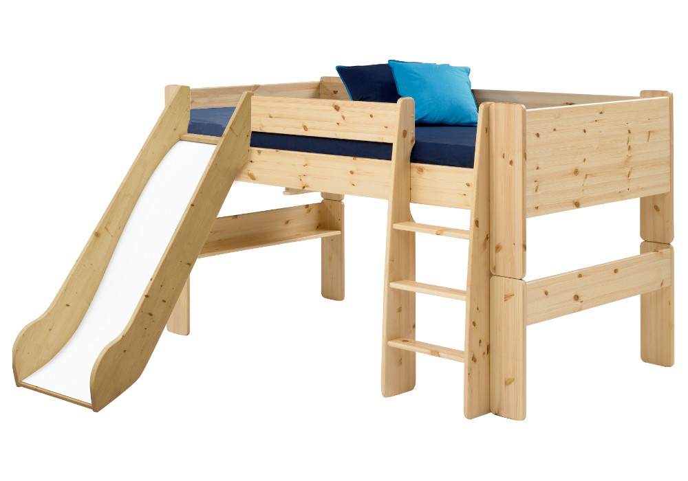 Steens for Kids Midsleeper Bed with Slide in Natural Lacquer
