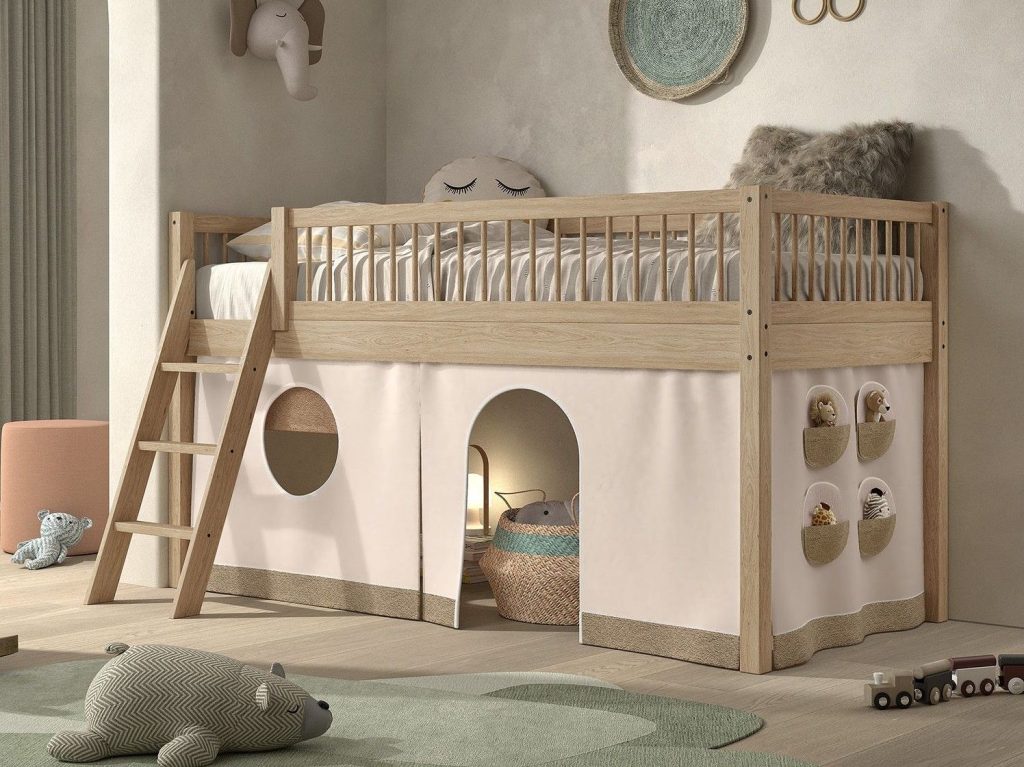 Vipack Forrest Mid Sleeper Bed in Natural Beech with Play Tent
